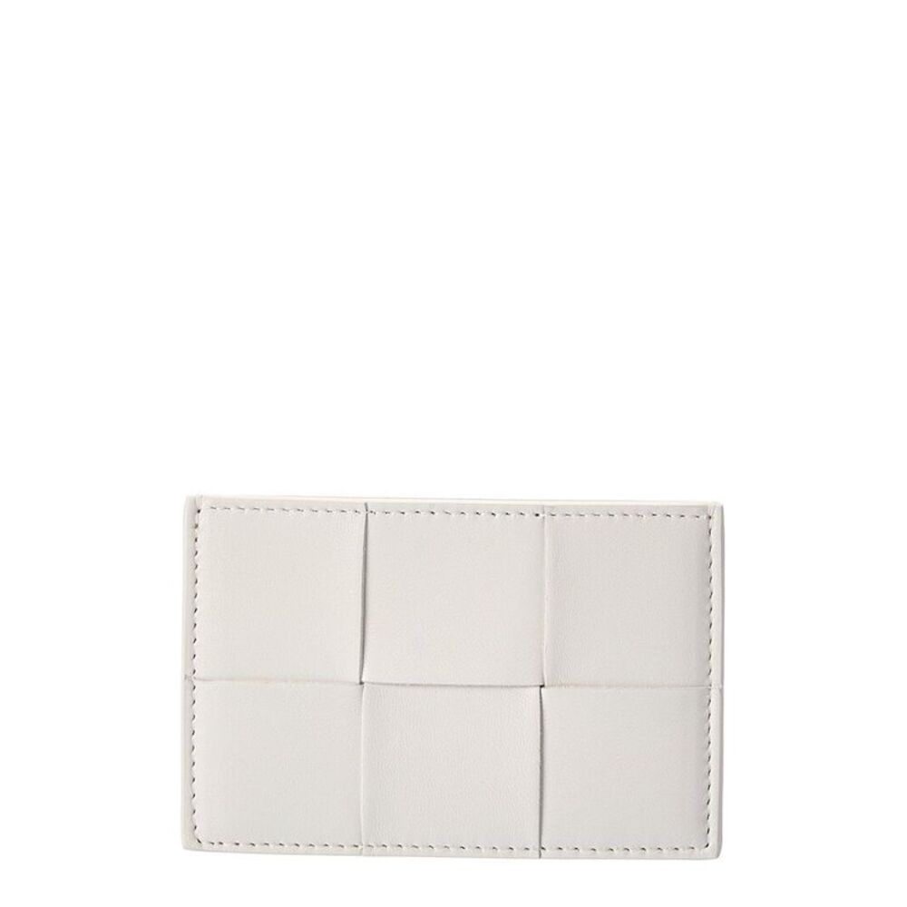 Bottega Veneta Cassette Maxi Intrecciato Leather Card Case, White